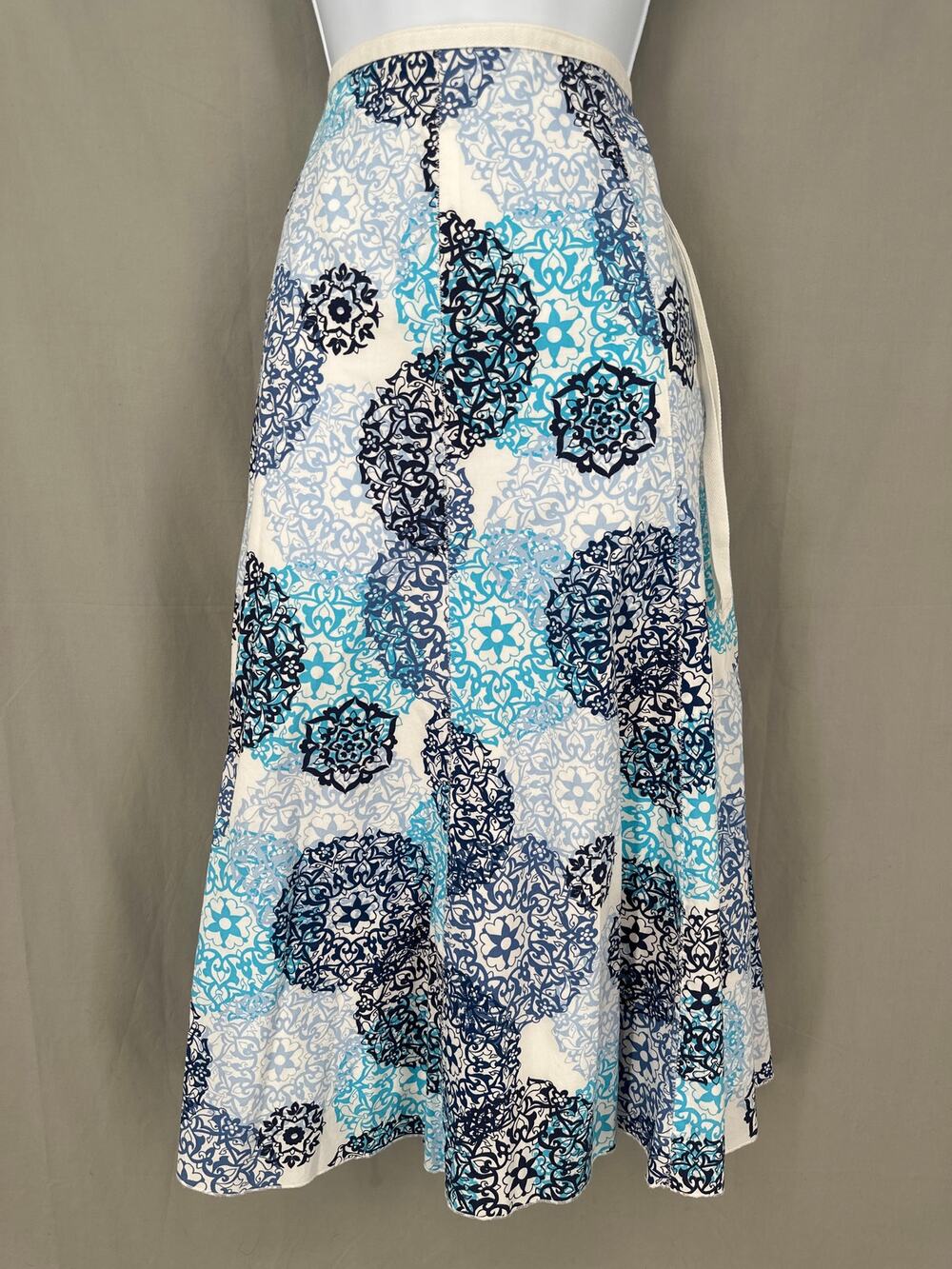 90s Vintage Skirt Womens Large Blue Maxi Mandala Print Bohemian Boho Cottage